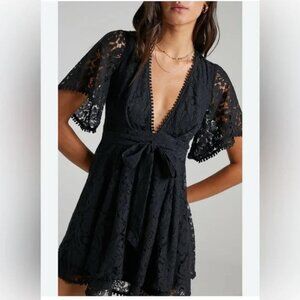 Showpo black lace mini V-neck dress do you miss me size 4 US